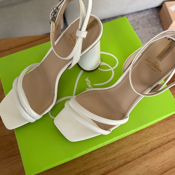 Sam Edelman white leather Kia Block Heel Sandal size 6.5 women’s - Picture 3 of 7